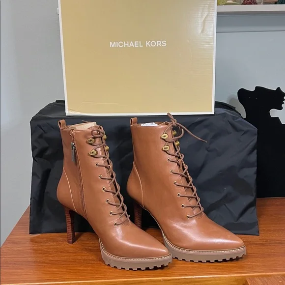 Michael Kors Tan Lace-Up Ankle Boots - Picture 2 of 6